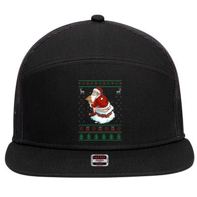 Santa Pooping Down The Chimney Ugly Sweater Christmas 7 Panel Mesh Trucker Snapback Hat