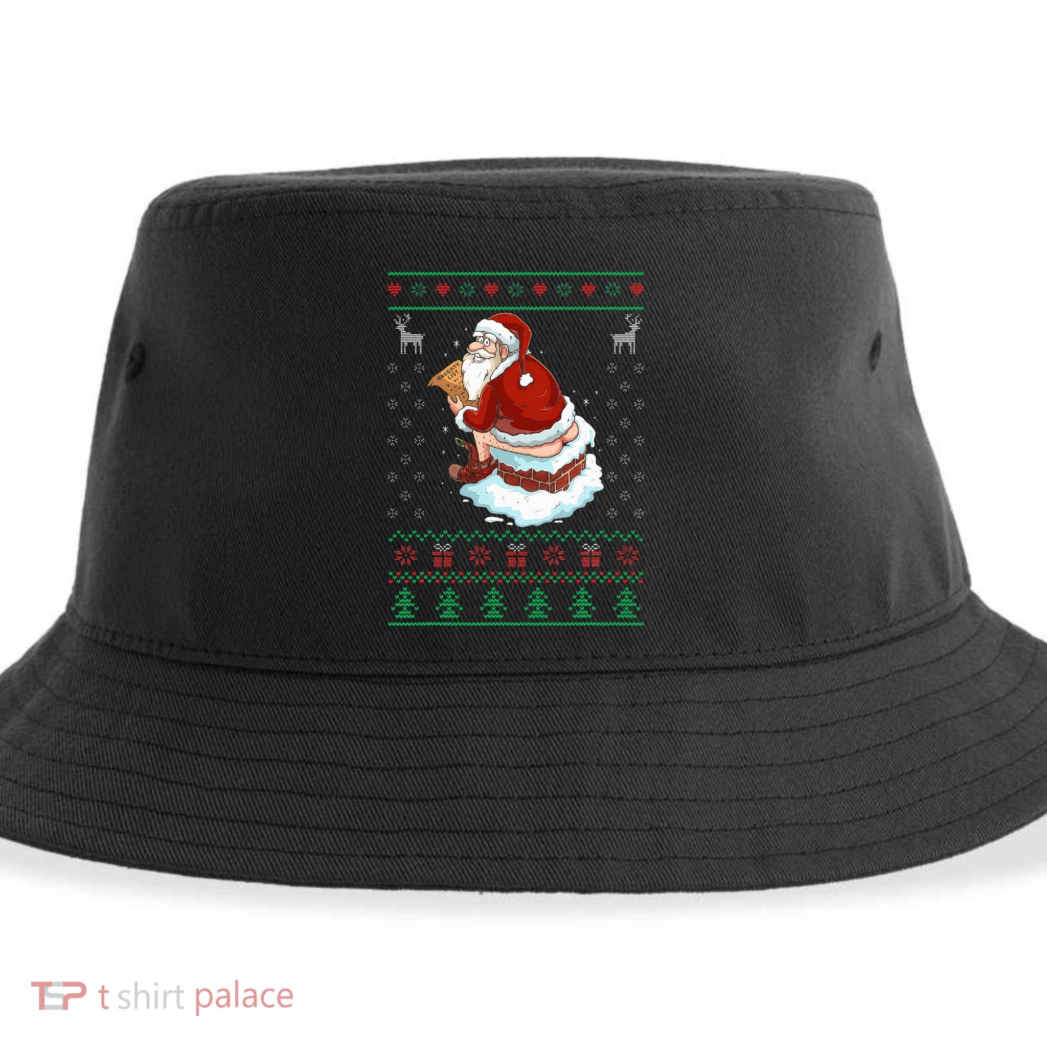Santa Pooping Down The Chimney Ugly Sweater Christmas Sustainable Bucket Hat