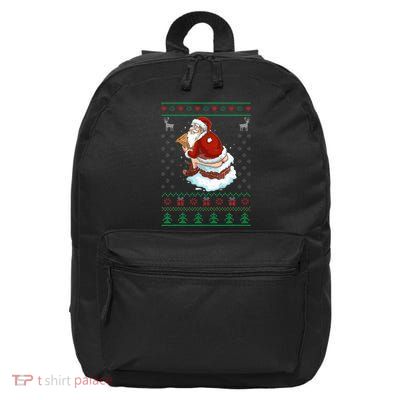 Santa Pooping Down The Chimney Ugly Sweater Christmas 16 in Basic Backpack