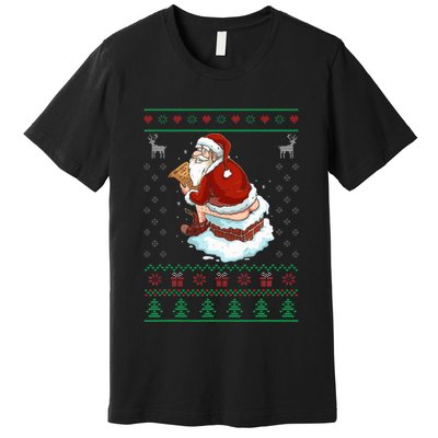 Santa Pooping Down The Chimney Ugly Sweater Christmas Premium T-Shirt