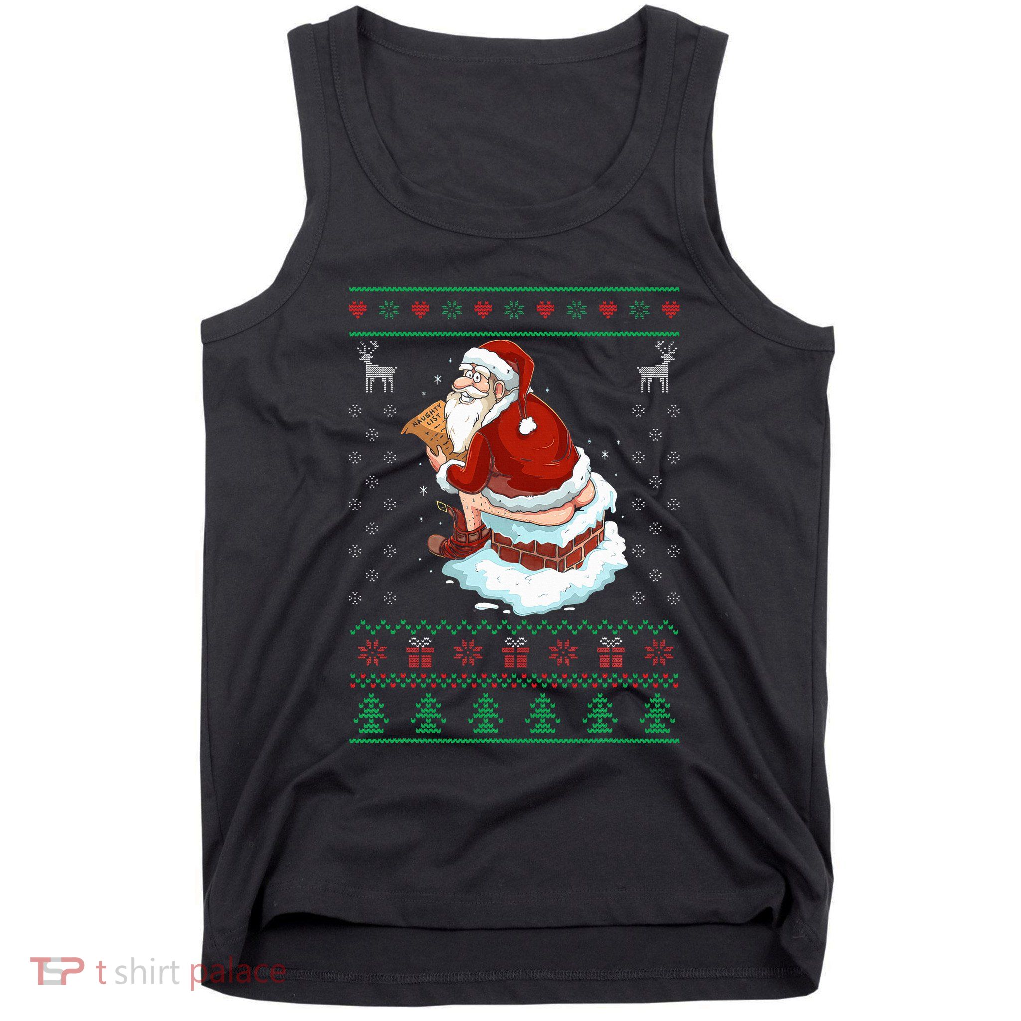 Santa Pooping Down The Chimney Ugly Sweater Christmas Tank Top