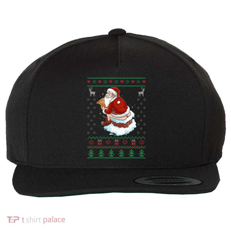 Santa Pooping Down The Chimney Ugly Sweater Christmas Wool Snapback Cap