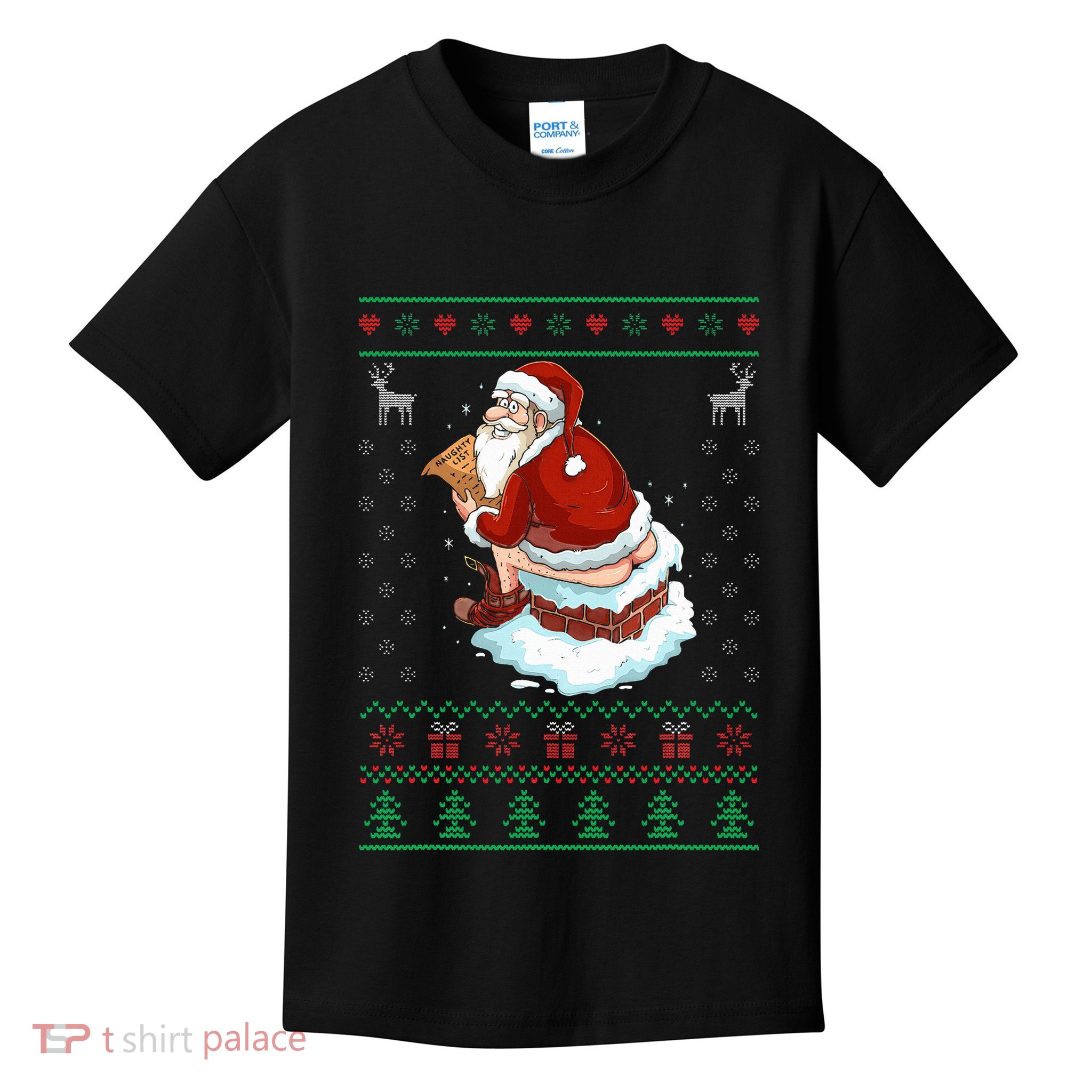 Santa Pooping Down The Chimney Ugly Sweater Christmas Kids T-Shirt