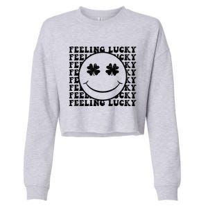 St. Patrick's Day Smiley Face Clover Feeling Lucky Cropped Pullover Crew