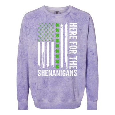 St Patricks Day Here For The Shenanigans St Patricks Day Colorblast Crewneck Sweatshirt