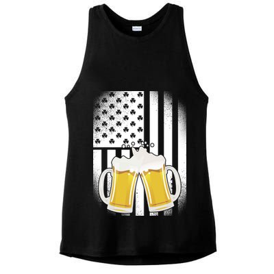 St. Patricks Day Beer Shamrock American Flag Ladies PosiCharge Tri-Blend Wicking Tank