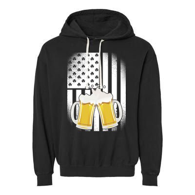 St. Patricks Day Beer Shamrock American Flag Garment-Dyed Fleece Hoodie