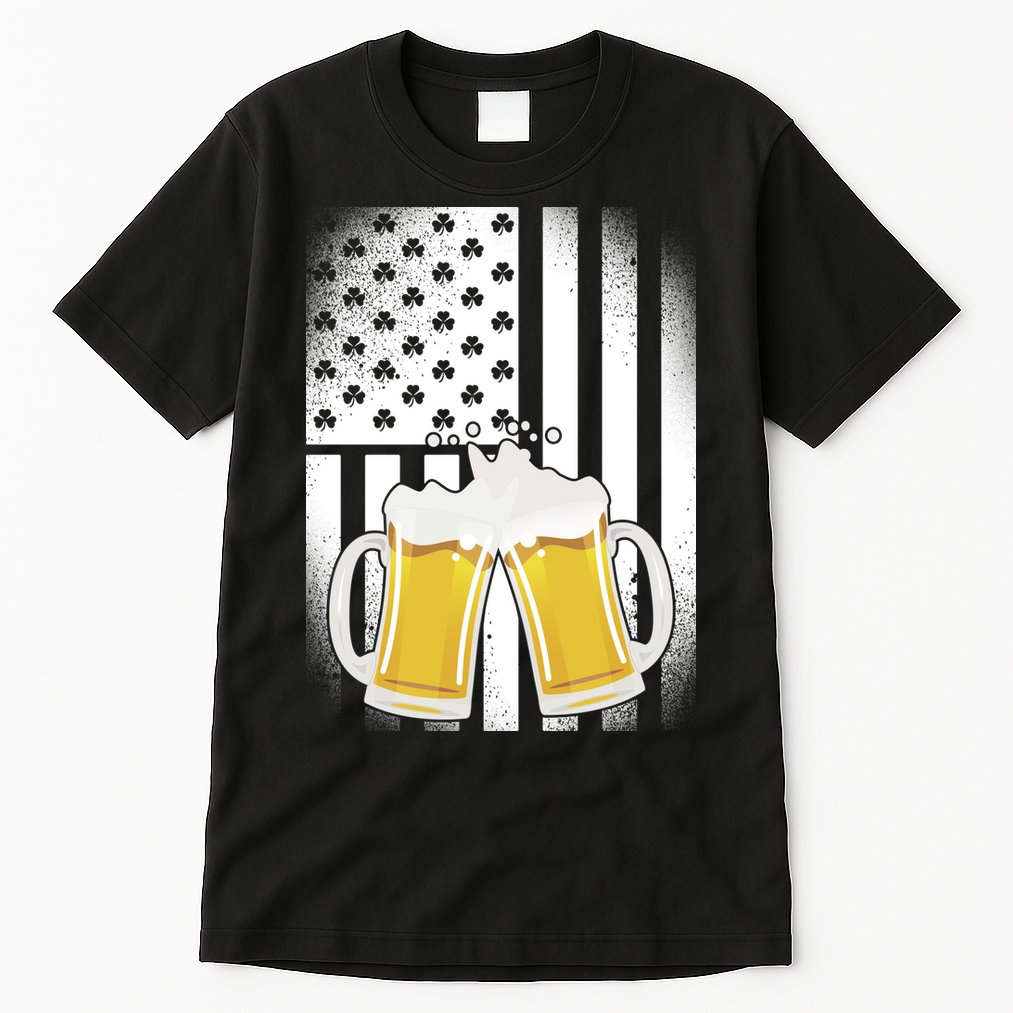 St. Patricks Day Beer Shamrock American Flag Tall T-Shirt
