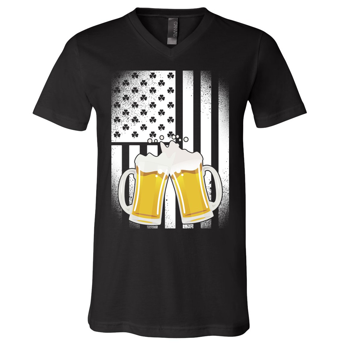 St. Patricks Day Beer Shamrock American Flag V-Neck T-Shirt