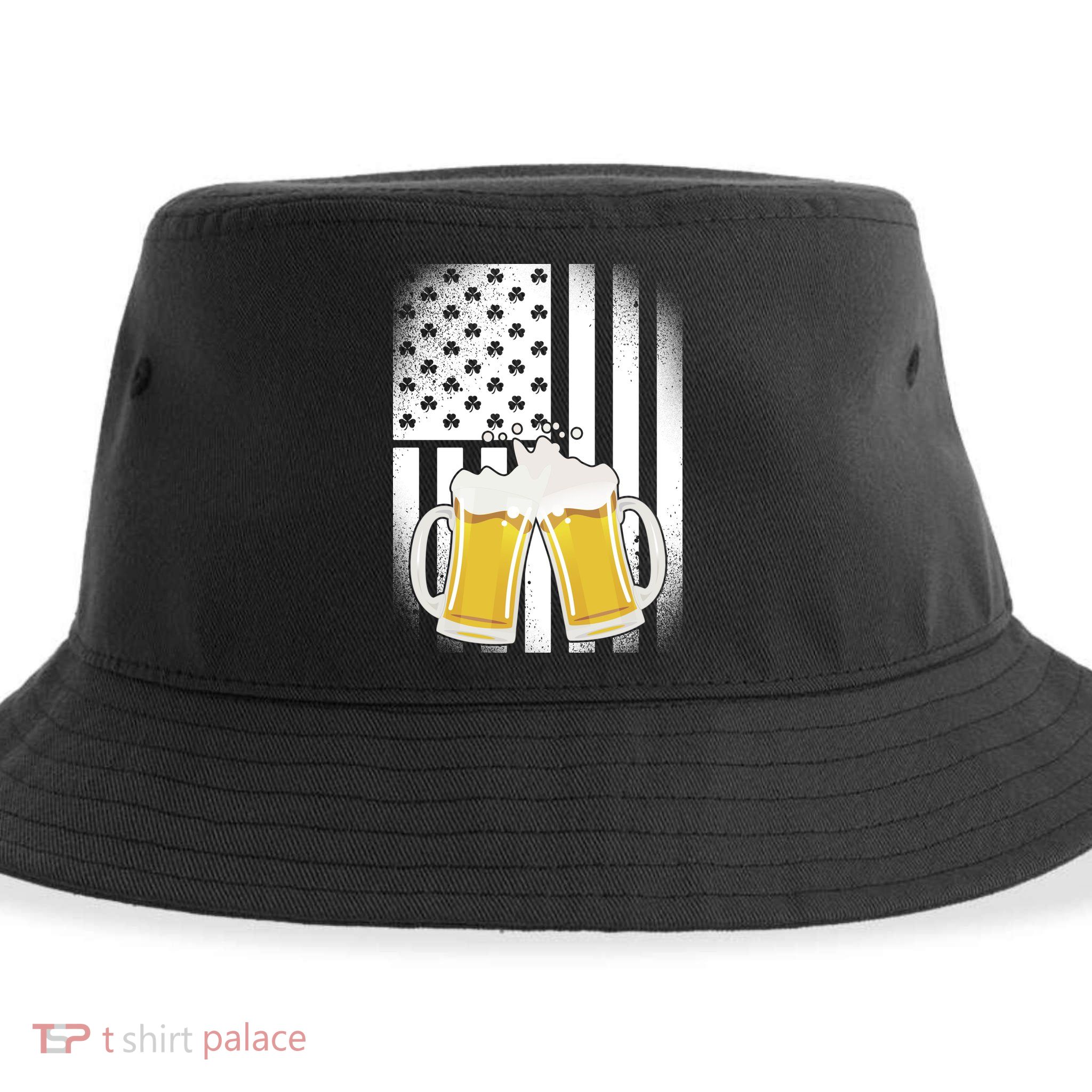 St. Patricks Day Beer Shamrock American Flag Sustainable Bucket Hat