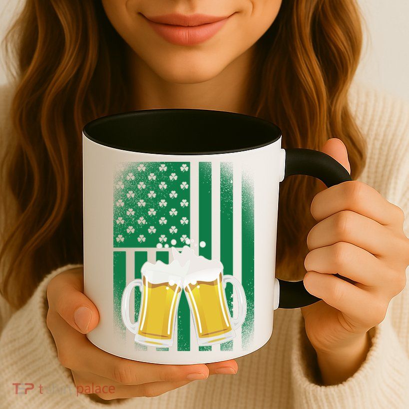St. Patricks Day Beer Shamrock American Flag Mug