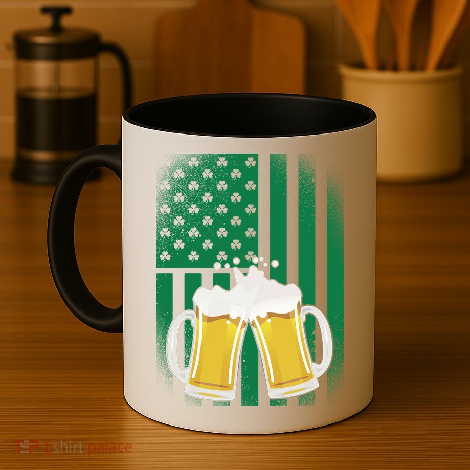 St. Patricks Day Beer Shamrock American Flag Mug