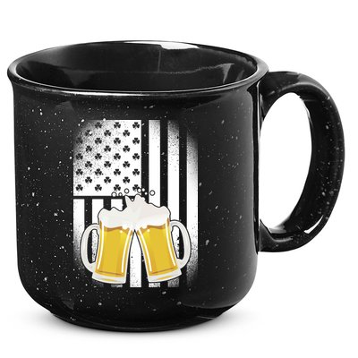 St. Patricks Day Beer Shamrock American Flag 15oz Campfire Ceramic Mug