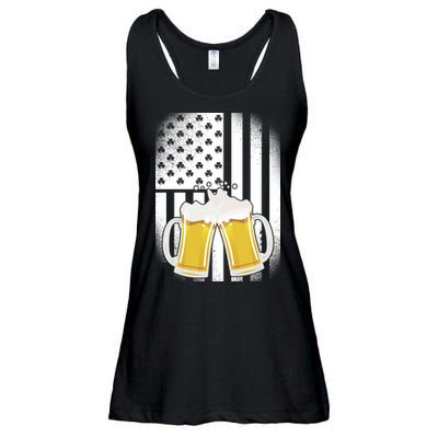 St. Patricks Day Beer Shamrock American Flag Ladies Essential Flowy Tank