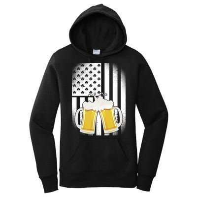 St. Patricks Day Beer Shamrock American Flag Women's Pullover Hoodie