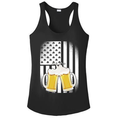 St. Patricks Day Beer Shamrock American Flag Ladies PosiCharge Competitor Racerback Tank