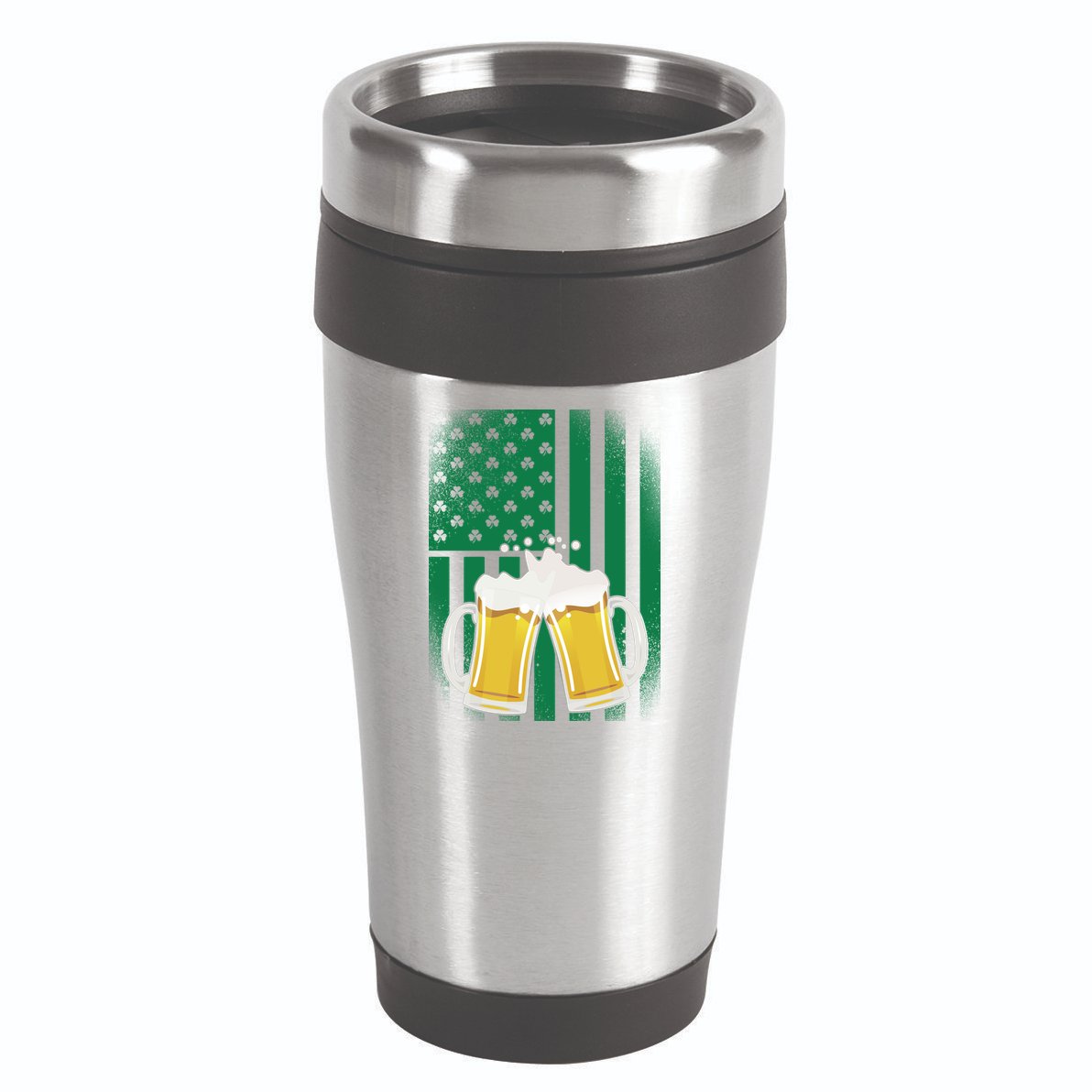 St. Patricks Day Beer Shamrock American Flag 16oz Travel Tumbler