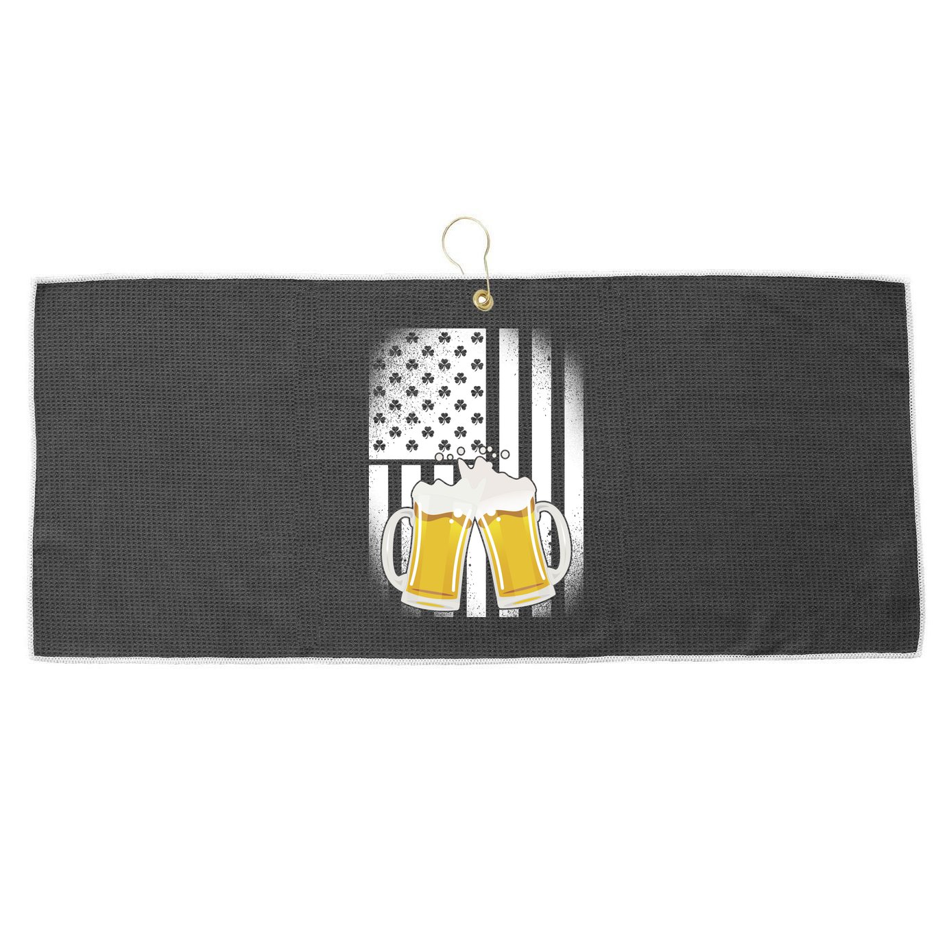 St. Patricks Day Beer Shamrock American Flag Large Microfiber Waffle Golf Towel