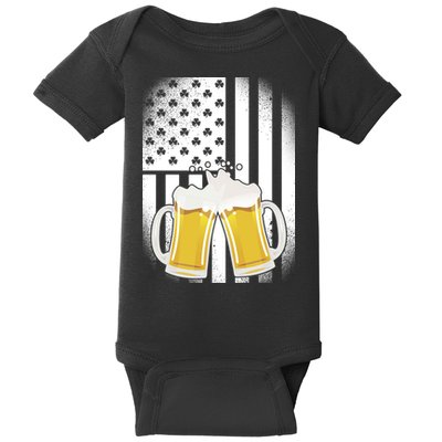 St. Patricks Day Beer Shamrock American Flag Baby Bodysuit