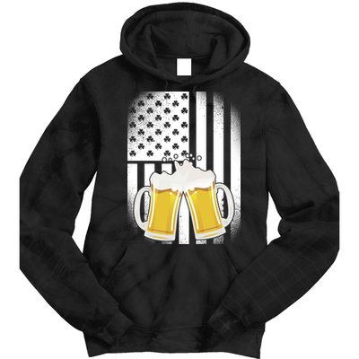 St. Patricks Day Beer Shamrock American Flag Tie Dye Hoodie