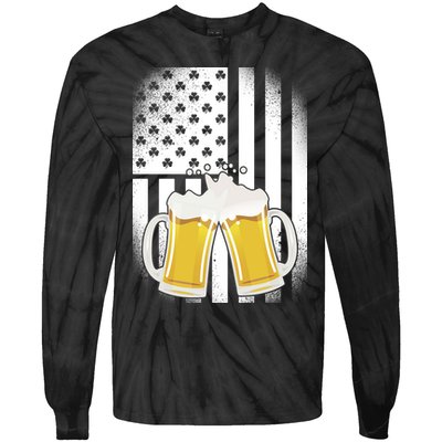 St. Patricks Day Beer Shamrock American Flag Tie-Dye Long Sleeve Shirt
