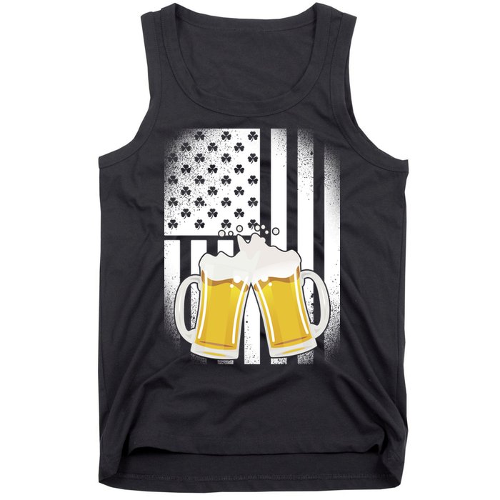 St. Patricks Day Beer Shamrock American Flag Tank Top