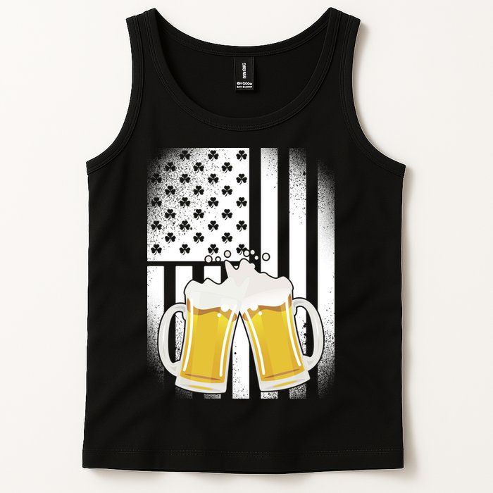 St. Patricks Day Beer Shamrock American Flag Tank Top