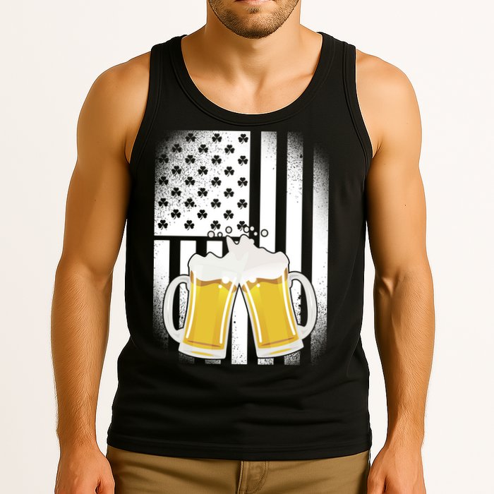 St. Patricks Day Beer Shamrock American Flag Tank Top