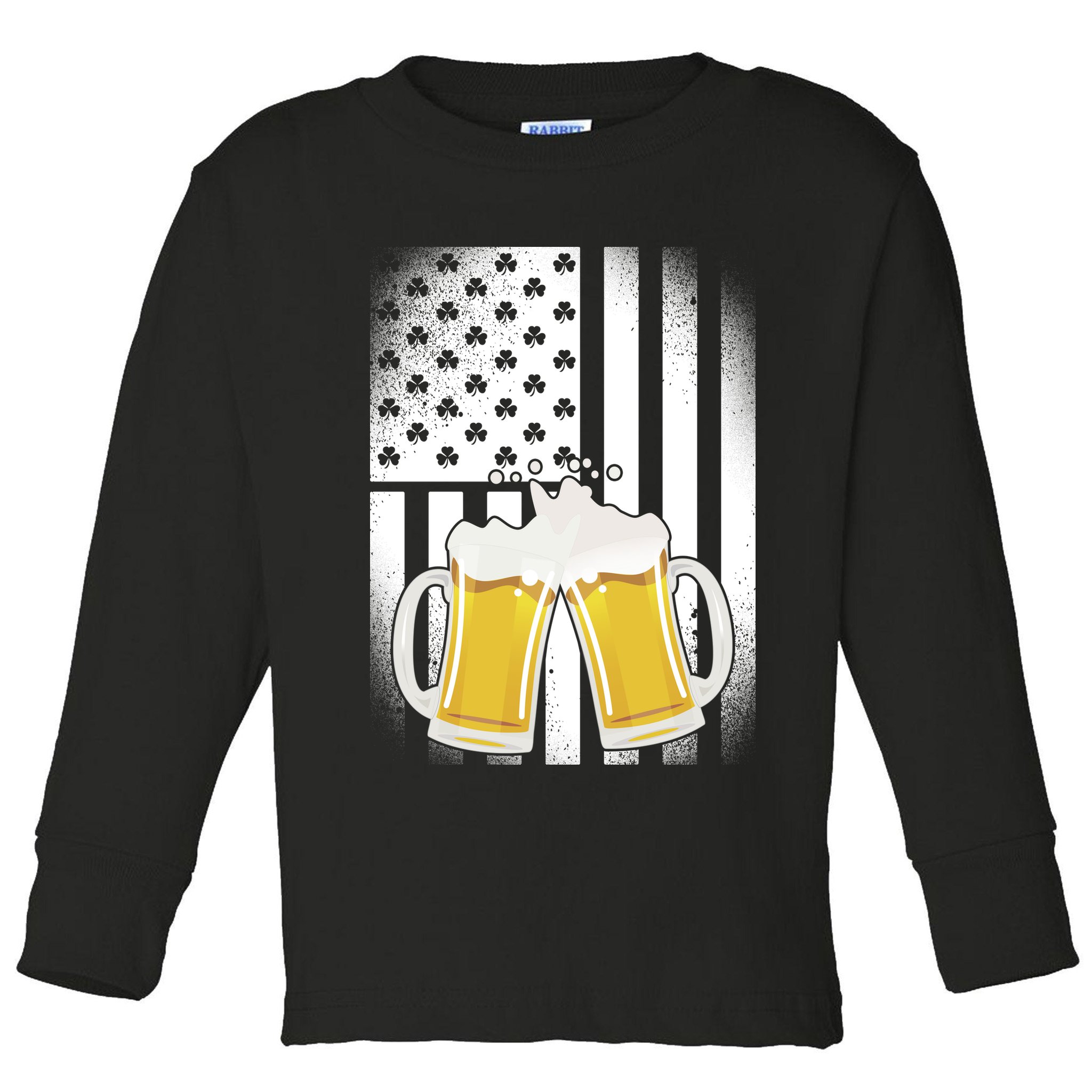 St. Patricks Day Beer Shamrock American Flag Toddler Long Sleeve Shirt