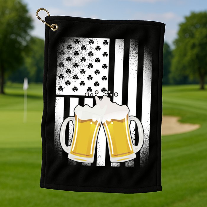 St. Patricks Day Beer Shamrock American Flag Golf Towel