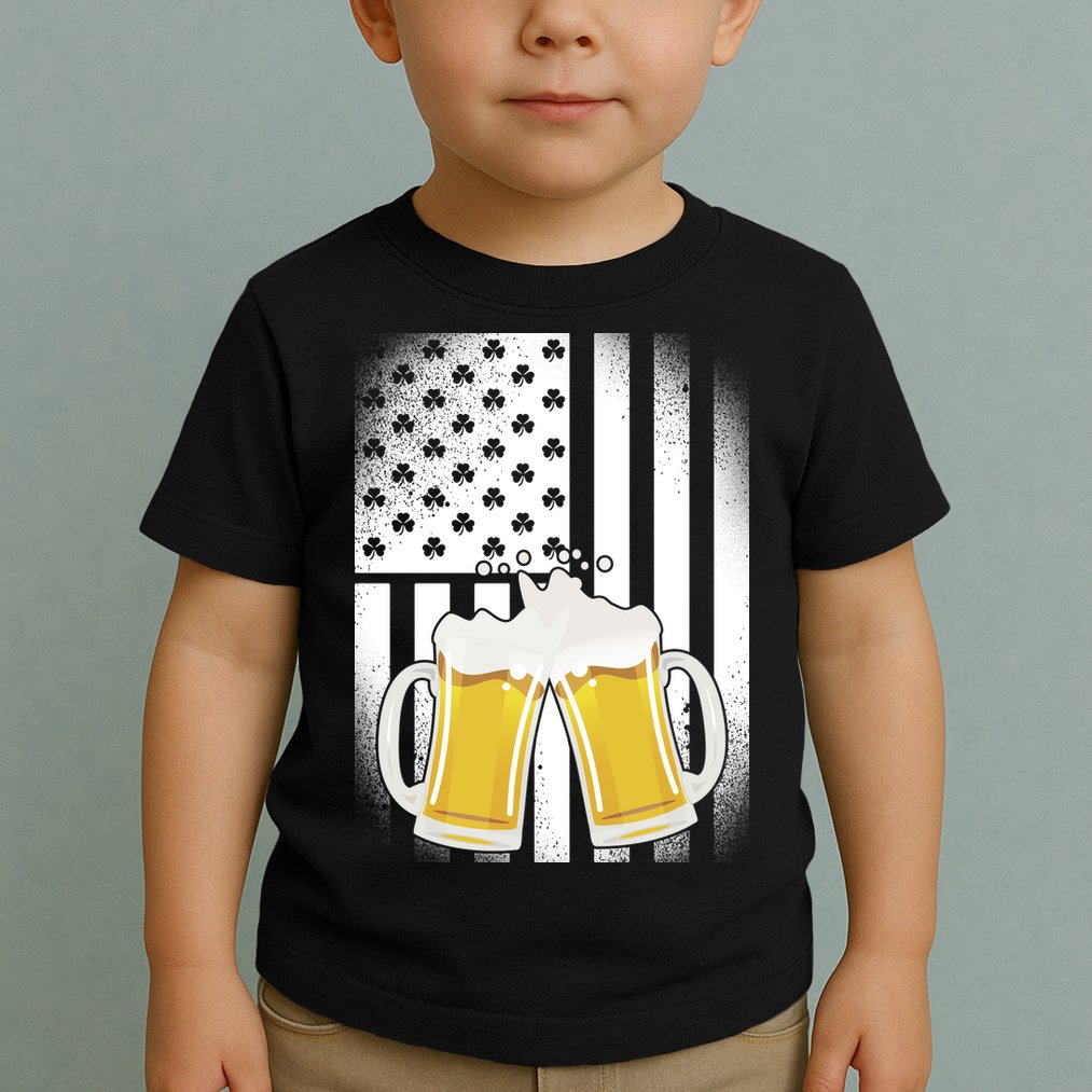 St. Patricks Day Beer Shamrock American Flag Toddler T-Shirt