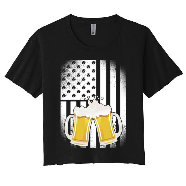 St. Patricks Day Beer Shamrock American Flag Crop Top