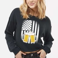 St. Patricks Day Beer Shamrock American Flag Cropped Pullover Crew