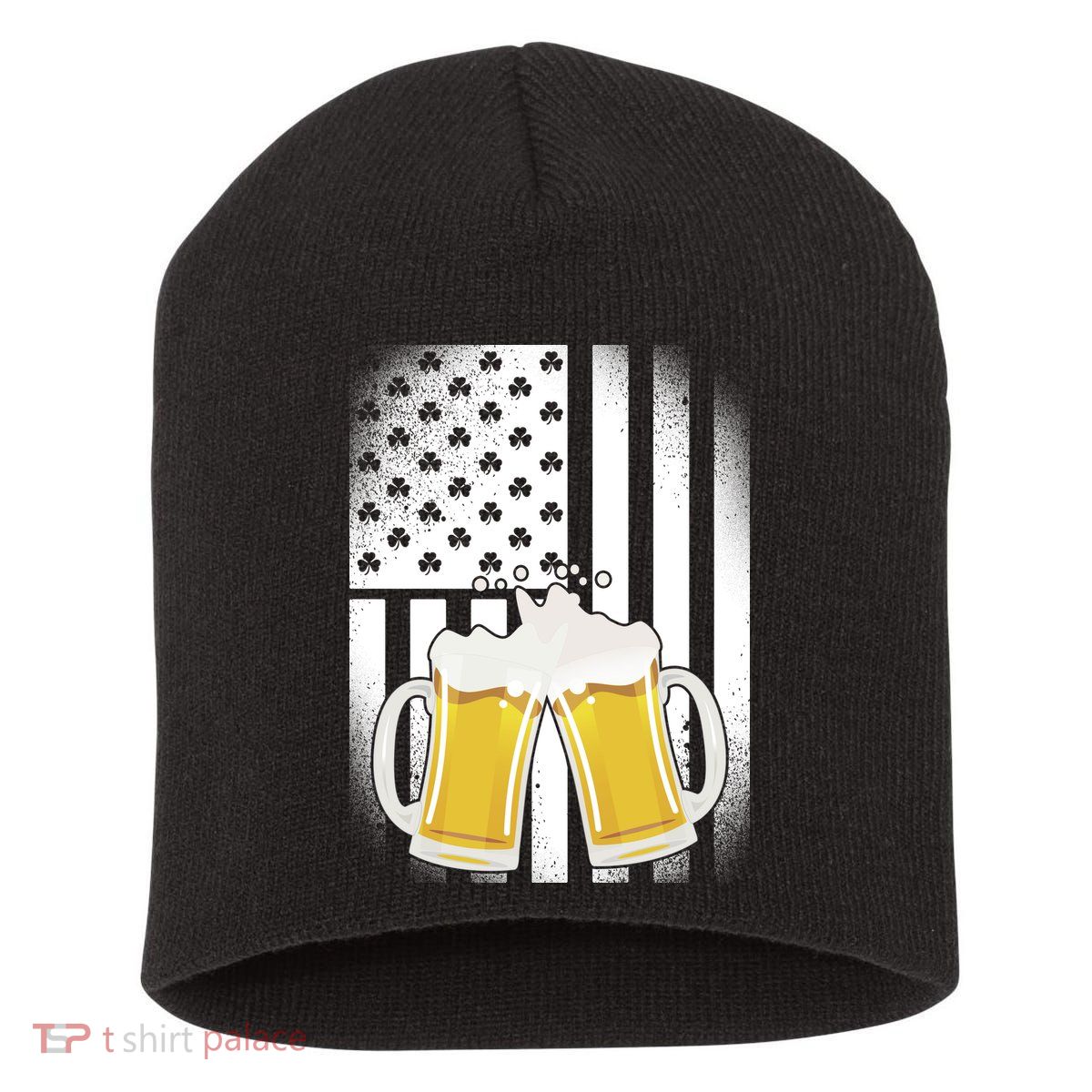 St. Patricks Day Beer Shamrock American Flag Short Acrylic Beanie