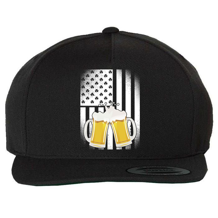 St. Patricks Day Beer Shamrock American Flag Wool Snapback Cap