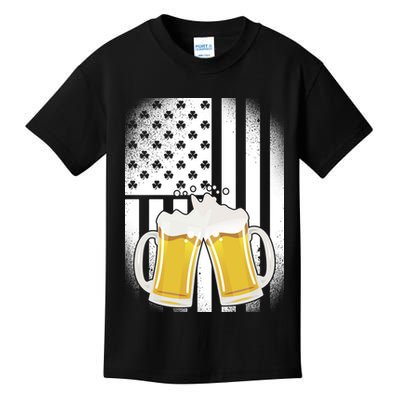 St. Patricks Day Beer Shamrock American Flag Kids T-Shirt