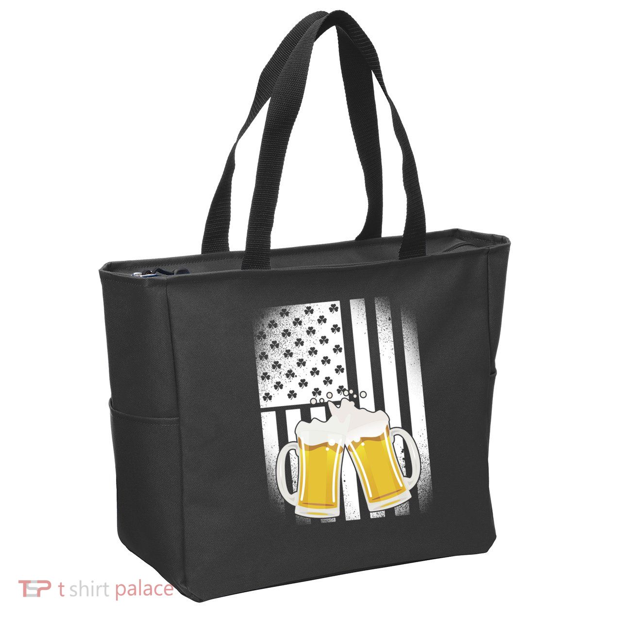 St. Patricks Day Beer Shamrock American Flag Zip Tote Bag