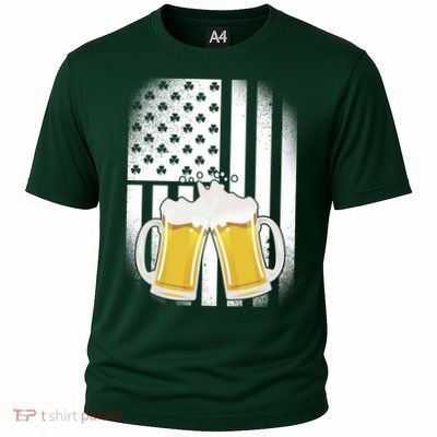 St. Patricks Day Beer Shamrock American Flag Performance Shirt