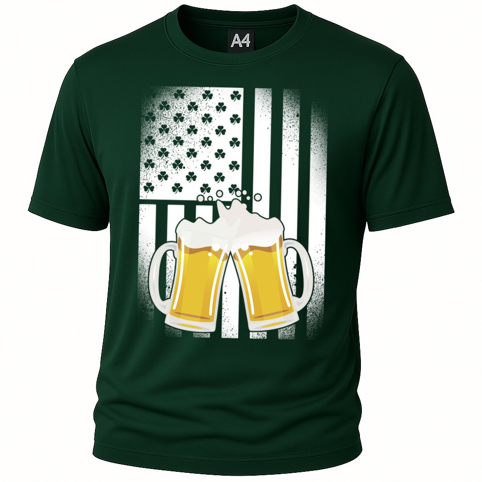 St. Patricks Day Beer Shamrock American Flag Performance Shirt