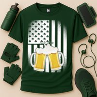 St. Patricks Day Beer Shamrock American Flag Performance Shirt