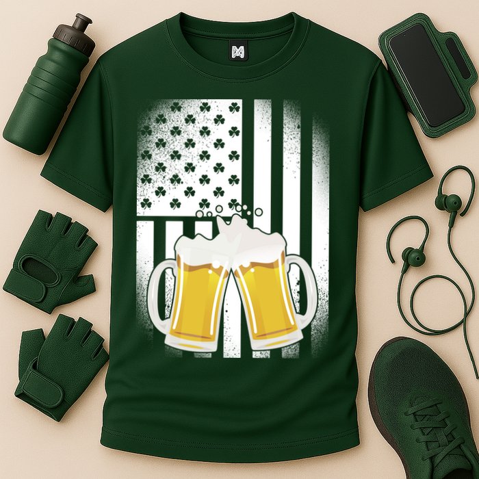 St. Patricks Day Beer Shamrock American Flag Performance Shirt