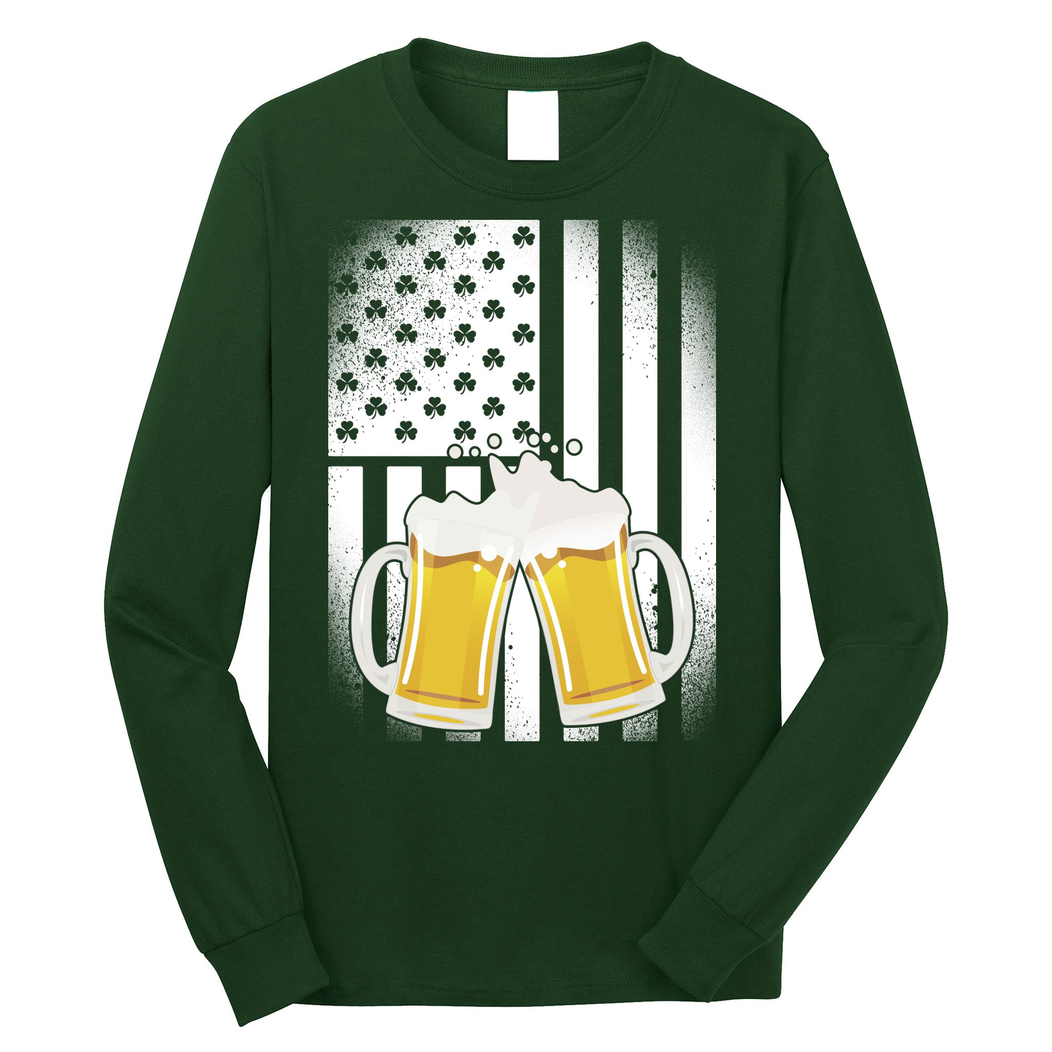 St. Patricks Day Beer Shamrock American Flag Long Sleeve Shirt