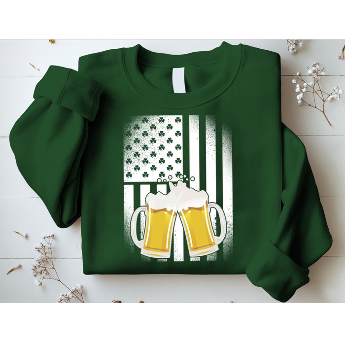 St. Patricks Day Beer Shamrock American Flag Sweatshirt