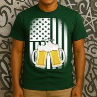 St. Patricks Day Beer Shamrock American Flag T-Shirt