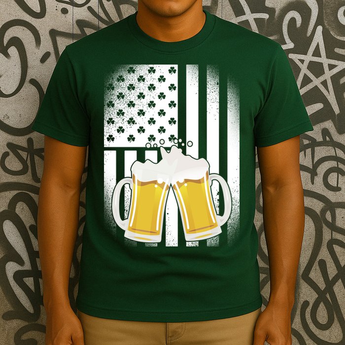 St. Patricks Day Beer Shamrock American Flag T-Shirt