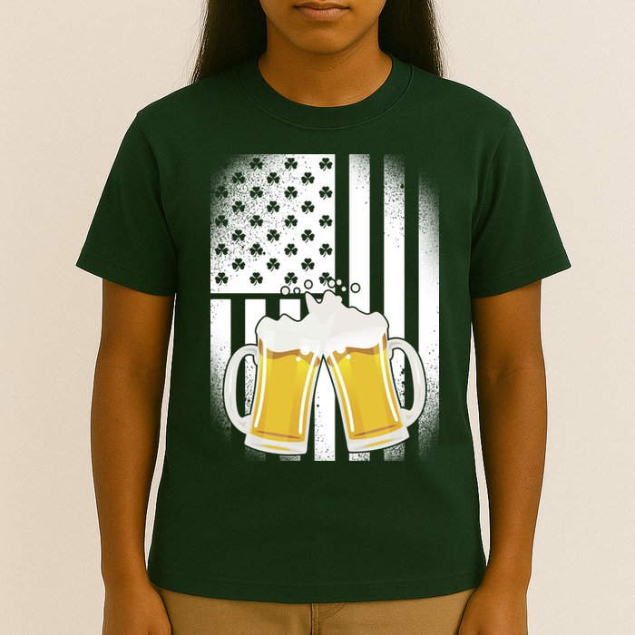 St. Patricks Day Beer Shamrock American Flag T-Shirt