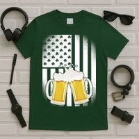 St. Patricks Day Beer Shamrock American Flag T-Shirt