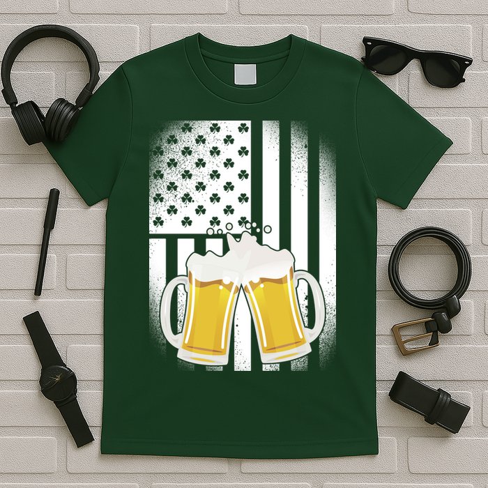 St. Patricks Day Beer Shamrock American Flag T-Shirt