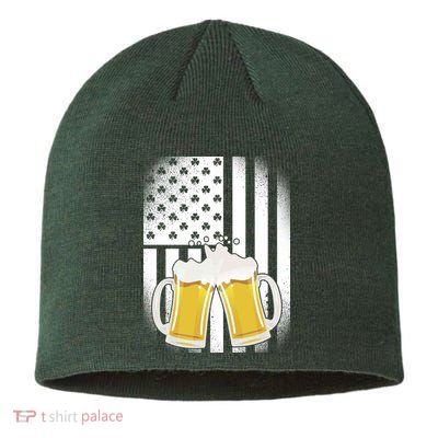 St. Patricks Day Beer Shamrock American Flag Sustainable Beanie