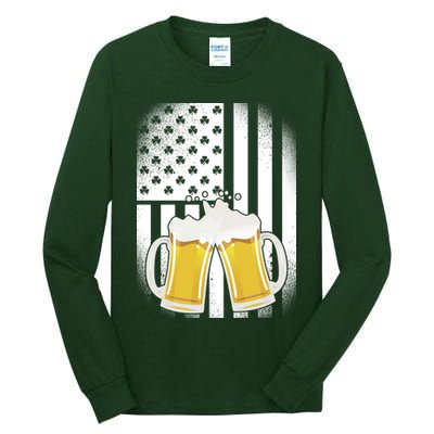 St. Patricks Day Beer Shamrock American Flag Tall Long Sleeve T-Shirt